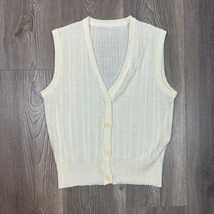 Cream Ribbed‎ Knit Buttoned Sweater Vest with Cream Buttons - Academia Preppy